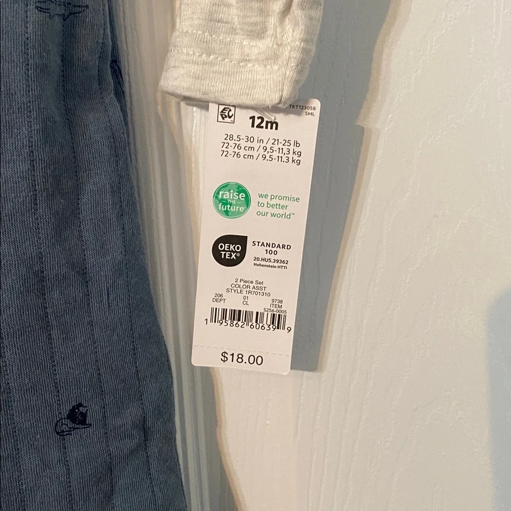 Carter's Denim Look Blue Overalls with Light Gray Top Size 12 months NWT - Picture 5 of 6